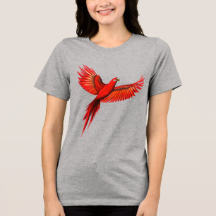 Crimson Macaw / Red Parrot in flight Tri-Blend Shirt