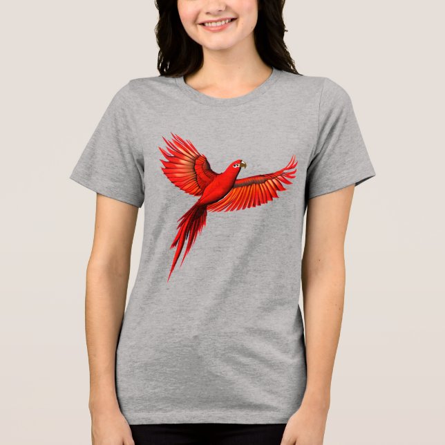 Crimson Macaw / Red Parrot in flight Tri-Blend Shirt (Front)