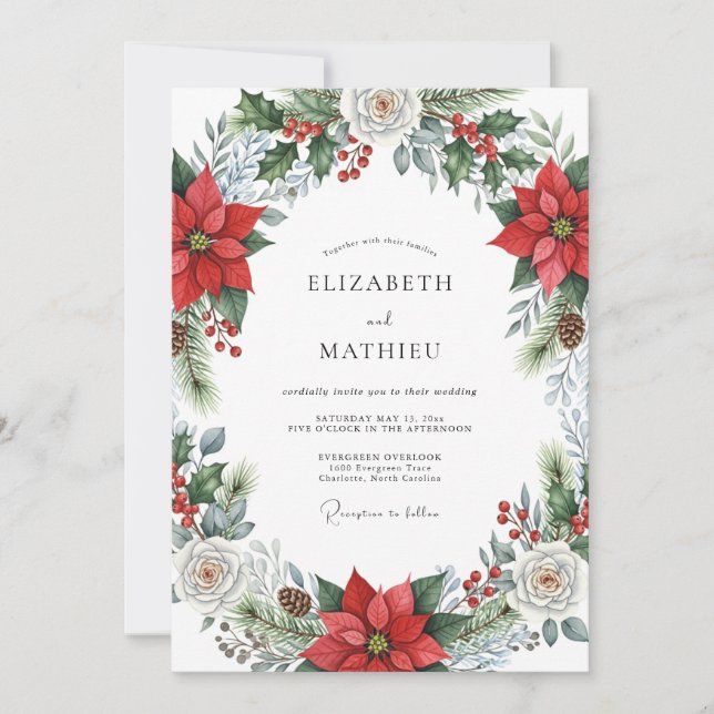 Crimson Majestic Winter Wedding Invitation (Front)