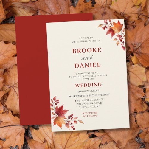 Crimson Maple Berry Wedding Invitation