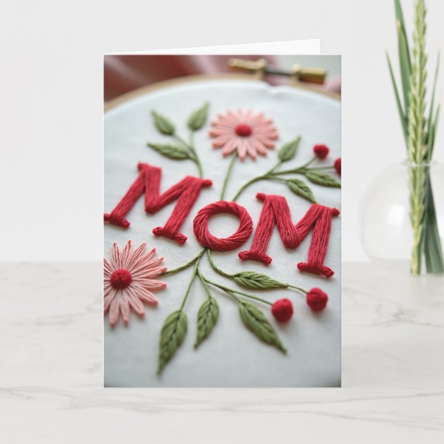 Crimson Mom Embroidery Mothers Day Card (Front)