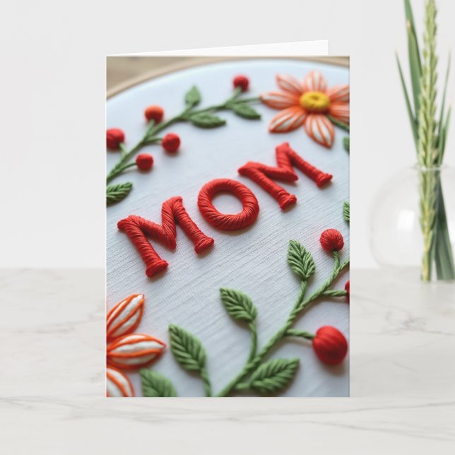 Crimson Mom Textile Mothers Day Card (Front)