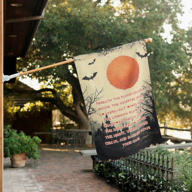Crimson Moon & Cursed Love – A Halloween Lament House Flag (In SItu)