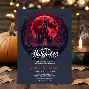 Crimson Moon Haunted Castle Halloween Party Invita Invitation
