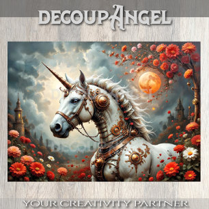 Crimson Moon Steampunk Unicorn Decoupage  Tissue Paper