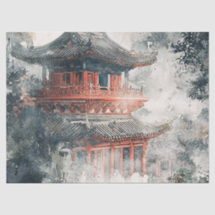 Crimson Mountain Pagoda Ink Wash (1) Tissue Paper