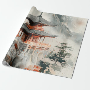 Crimson Mountain Pagoda Ink Wash (3) Wrapping Paper
