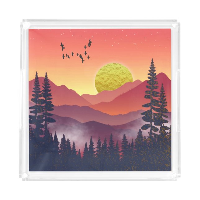 Crimson Mountains Landscape Acrylic Tray (Front)