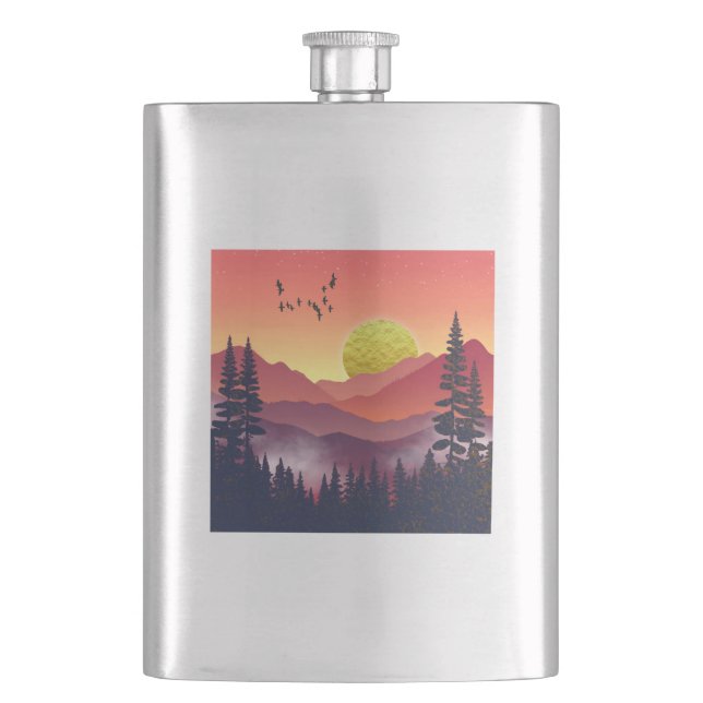Crimson Mountains Landscape Flask (Front)