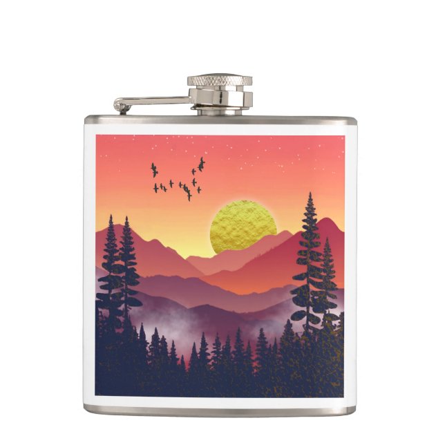 Crimson Mountains Landscape Flask (Front)