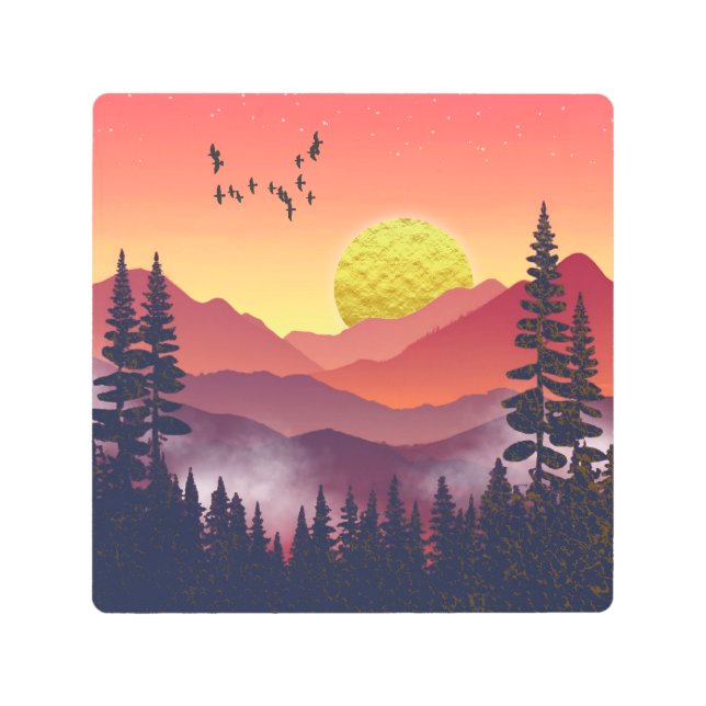 Crimson Mountains Landscape Metal Print (Front)