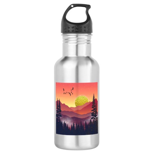 Crimson Mountains Landscape Stainless Steel Water Bottle