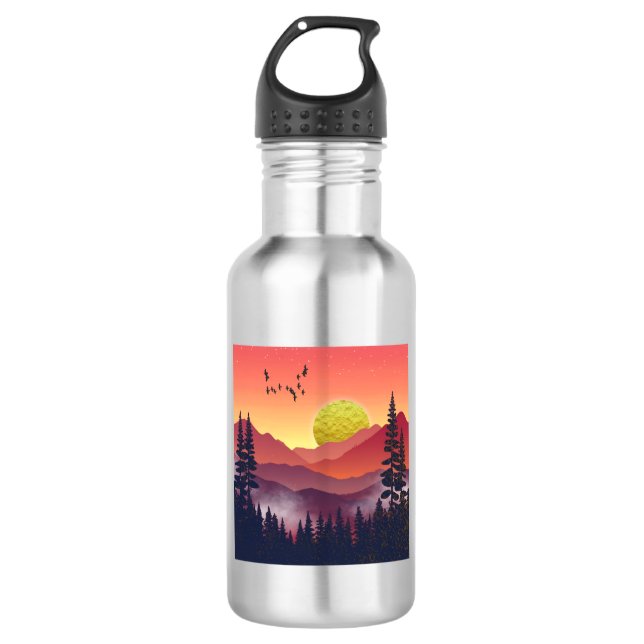 Crimson Mountains Landscape Stainless Steel Water Bottle (Front)