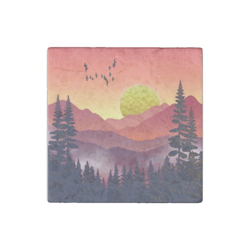 Crimson Mountains Landscape Stone Magnet