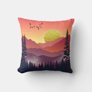 Crimson Mountains Landscape Throw Pillow