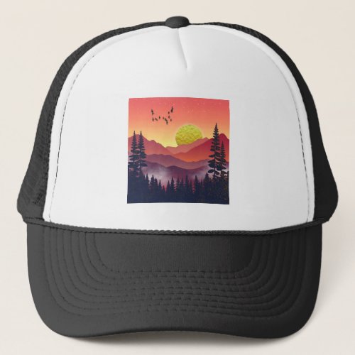 Crimson Mountains Landscape Trucker Hat