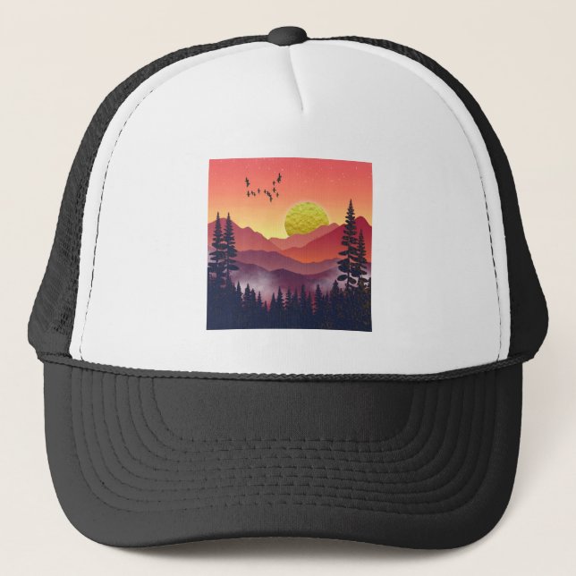 Crimson Mountains Landscape Trucker Hat (Front)