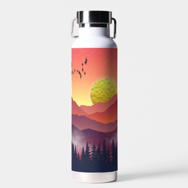 Crimson Mountains Landscape Water Bottle (Front)