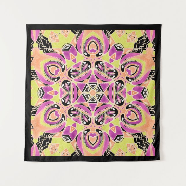 Crimson , multi-colored mandala tapestry (Front)