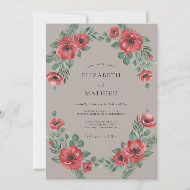 Crimson Muted Moody Autumnal Wedding Invitation (Front)