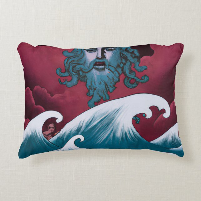 Crimson Neptune Oil Painting Accent Pillow (Front)