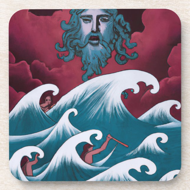 Crimson Neptune Oil Painting Beverage Coaster (Front)