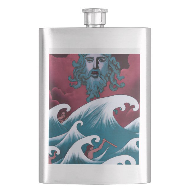Crimson Neptune Oil Painting Flask (Front)
