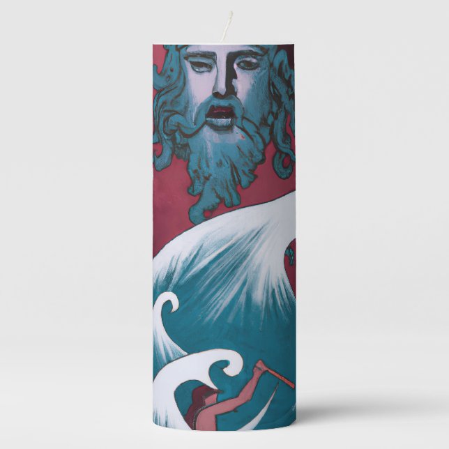Crimson Neptune Oil Painting Pillar Candle (Front)