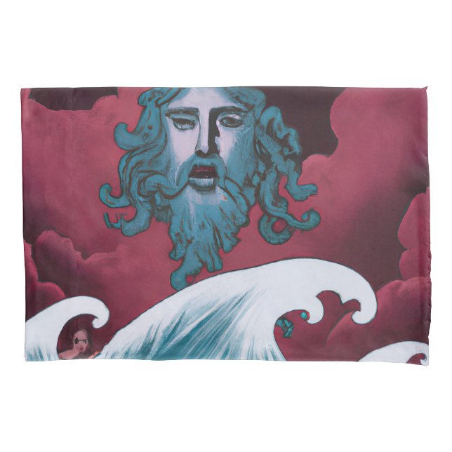 Crimson Neptune Oil Painting Pillow Case (Front)