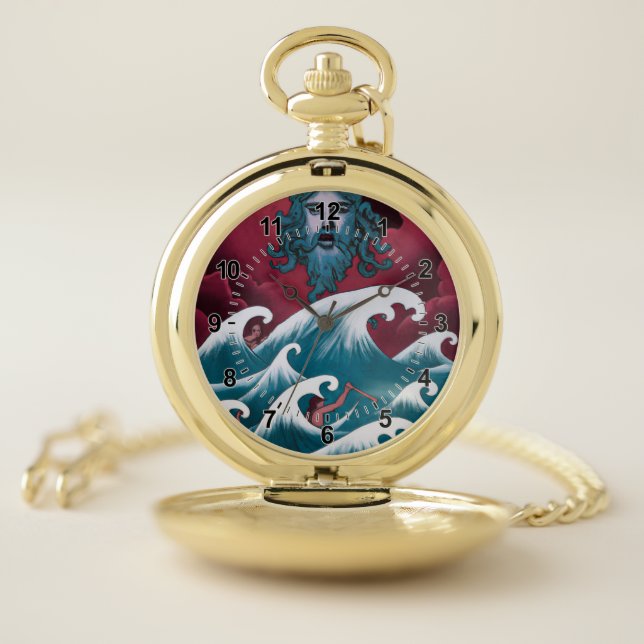 Crimson Neptune Oil Painting Pocket Watch (Inside)