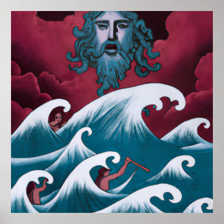 Crimson Neptune Oil Painting Poster