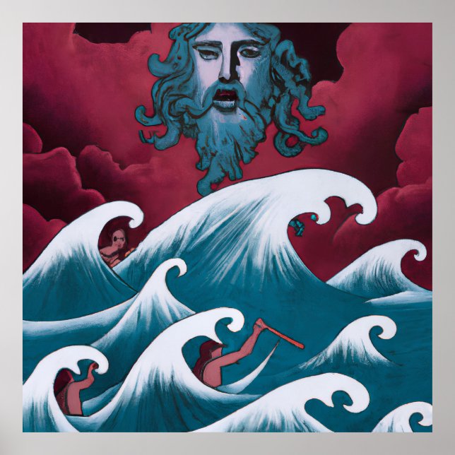 Crimson Neptune Oil Painting Poster (Front)
