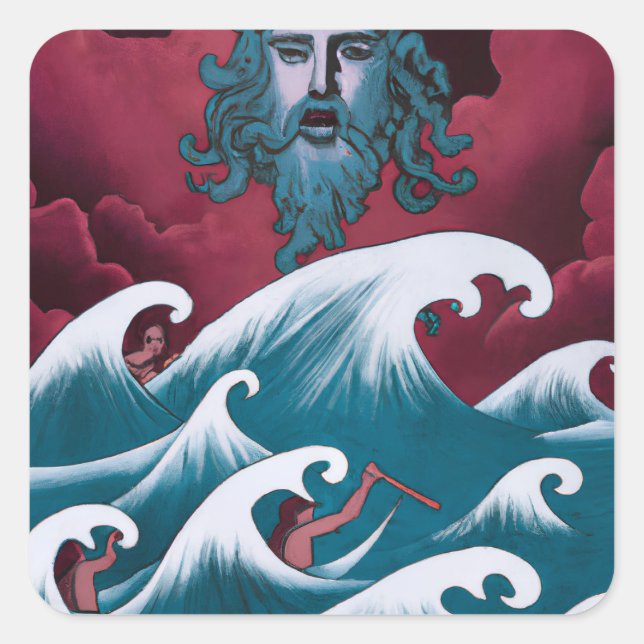 Crimson Neptune Oil Painting Square Sticker (Front)