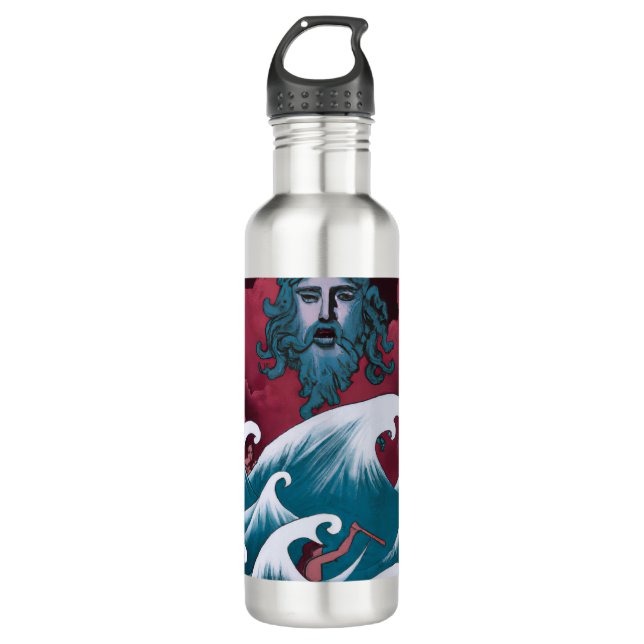 Crimson Neptune Oil Painting Stainless Steel Water Bottle (Front)