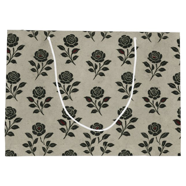 Crimson Nocturne Bloom Victorian  Large Gift Bag (Back)