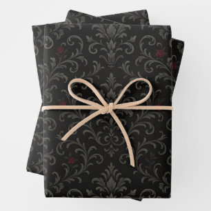 Crimson Nocturne Bloom Victorian Wrapping Paper Sheets