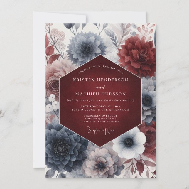 Crimson Nocturne Bloom Wedding Invitation (Front)