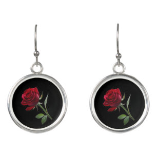 Crimson on Ebony: The Single Red Rose, Earrings