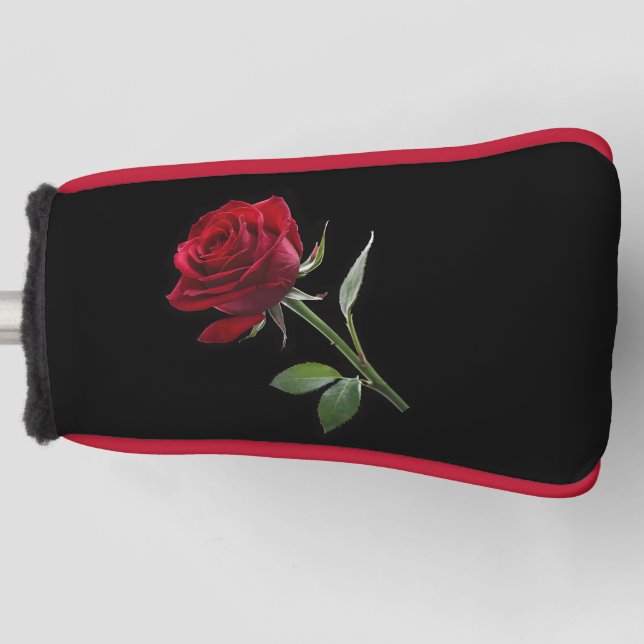 Crimson on Ebony: The Single Red Rose, Golf Head Cover (Front)
