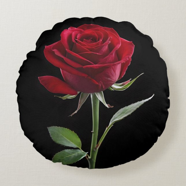 Crimson on Ebony: The Single Red Rose, Round Pillow (Front)