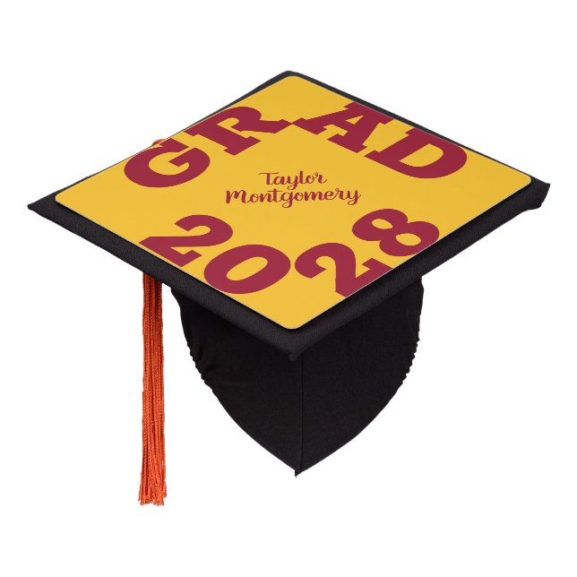 Crimson on Yellow Gold Bold Graduation Cap Topper (Angled)