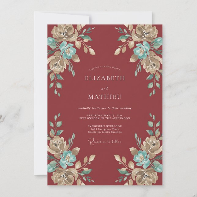Crimson Ornate Fall Wedding Invitation (Front)