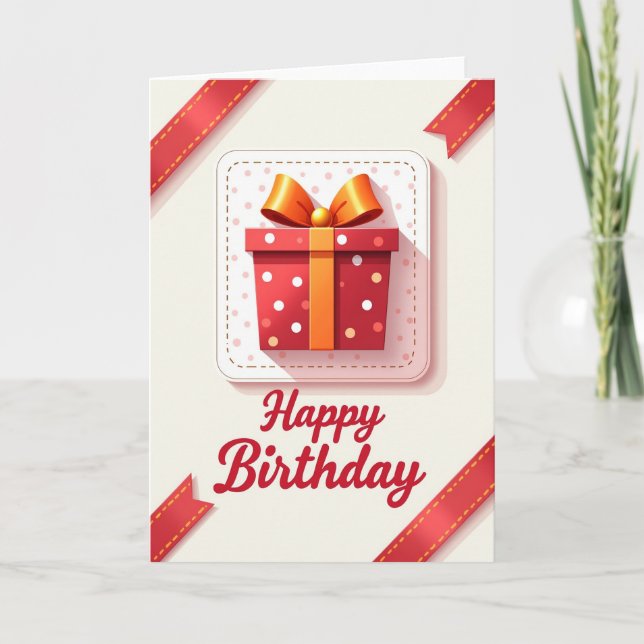 Crimson Package Birthday Card (Front)