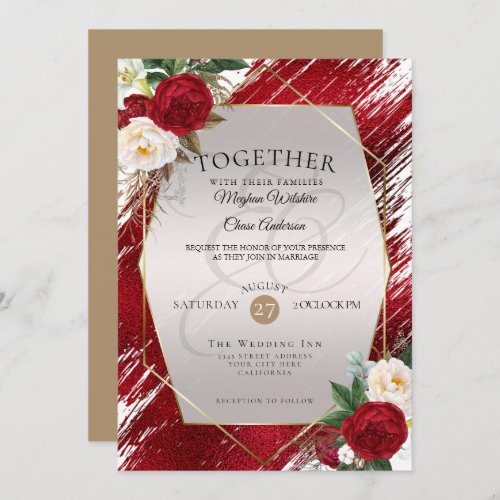 Crimson Paint Stroke Bold Red Floral Invitation