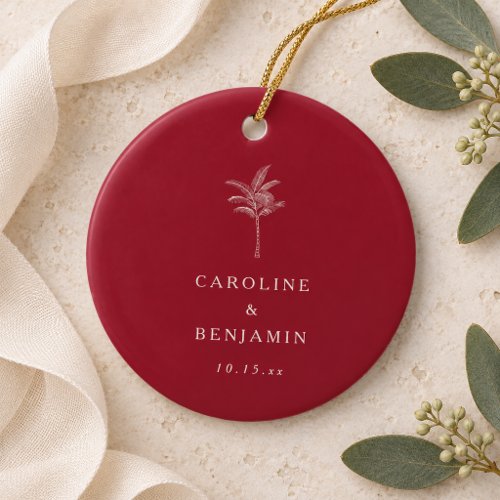 Crimson Palm Tree Destination Wedding Keepsake Ceramic Ornament