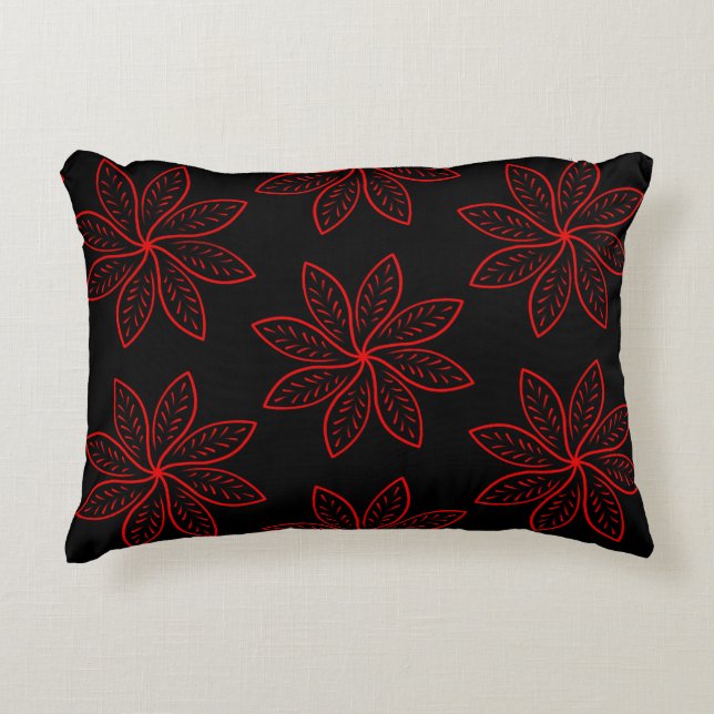 Crimson Pattern on Black  Accent Pillow (Front)