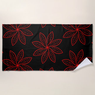 Crimson Pattern on Black Beach Towel