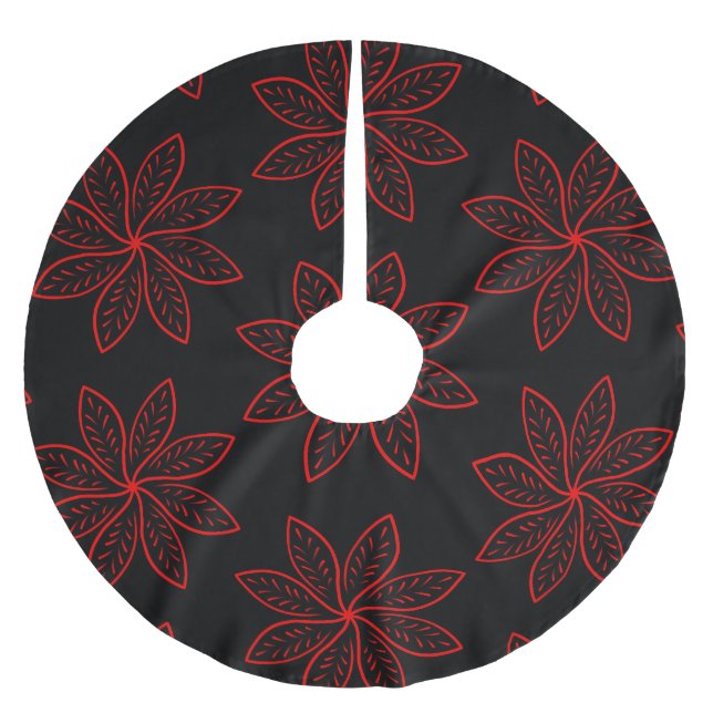 Crimson Pattern on Black  Brushed Polyester Tree Skirt (Front)