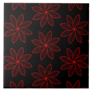Crimson Pattern on Black Ceramic Tile