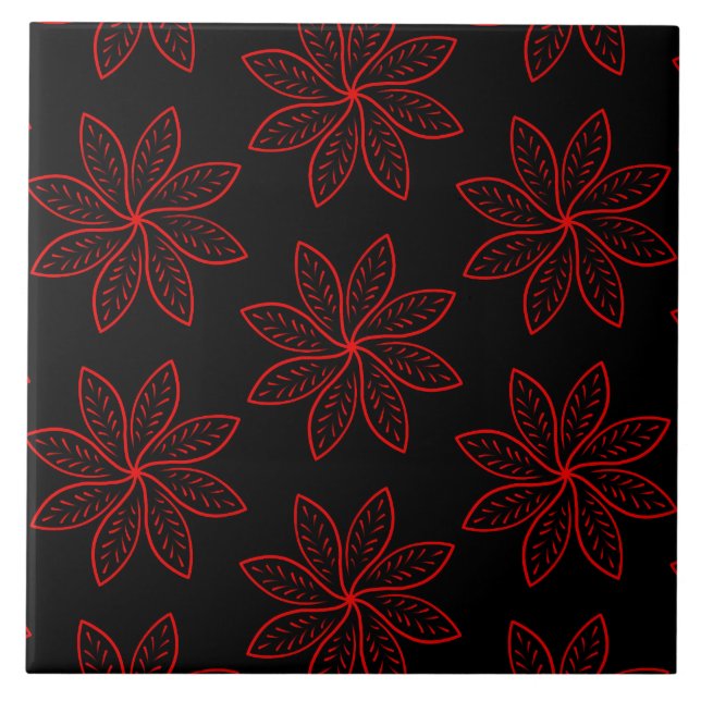 Crimson Pattern on Black  Ceramic Tile (Front)